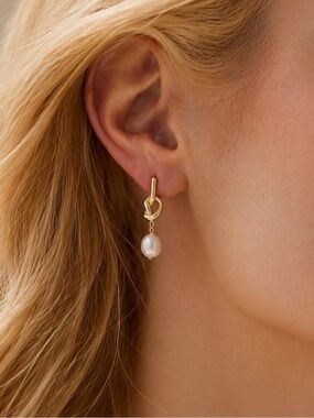 14K Gold Freshwater Pearl Drop Earrings Knot Dangle Bridal Earrings 7.5MM Pearls